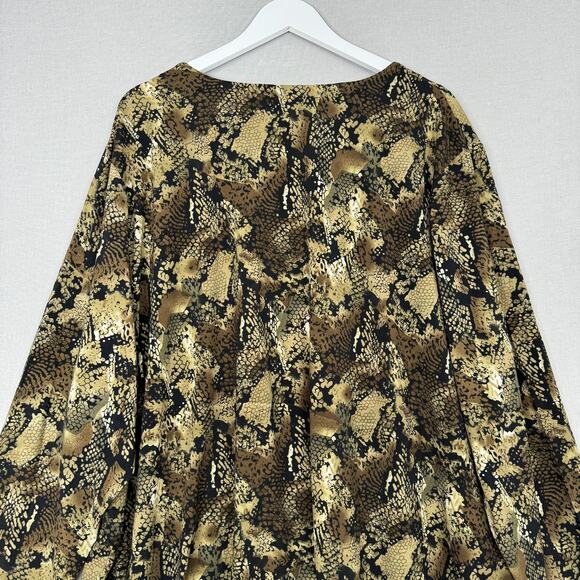 Ulla Popken Tunic Womens 32 Brown Snake Animal Print Button Front Top Travel - Picture 7 of 13